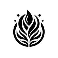 Symmetrical Black and White Minimalist with LeafLike Elements Enclosed in a Circle, with Dots. vector