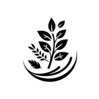 Minimalist Black White Botanical Leaves, Stems, and Curvilinear Elements, Symbolizing Growth vector