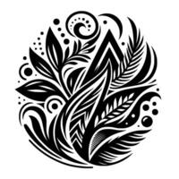 Circular, Black and White Floral Illustration with Geometric Elements and Organic Forms, Suggesting Nature and Decorative . vector