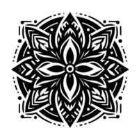 Intricate Monochrome Floral Mandala with Geometric Patterns and Symmetrical Flourishes on White Background. vector