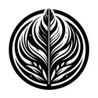 Symmetrical Black and White Feather Within a Circle, Evoking Elegance and Natural Forms. vector