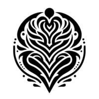 Symmetrical Black and White Ornamental with Intricate Floral Heart Motif, set within an Oval Shape. vector