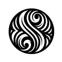 Abstract, symmetrical black and white circular with swirling, stylized curves and intricate shapes. vector