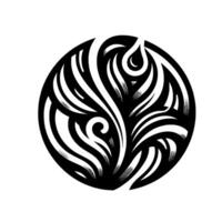 Abstract Black and White Circular with Flowing, Organic, and Stylized Floral Pattern. vector