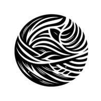 Abstract Black and White Sphere Composed of Intertwined Strips and Leaflike Elements, Creating a Dynamic Pattern and Organic Texture. vector