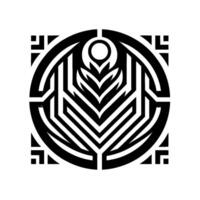 Black and White Geometric Floral Mandala with Square Corners and Circular Center, Symmetric Illustration. vector