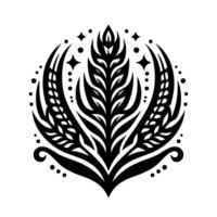 Ornate Black and White Wheat Symbol with Leafy , Stars and Circular Composition vector