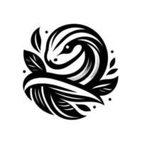 Intricate Black and White Stylized Swan with Leaves in a Circular, Minimalist , Emphasizing Elegance and Balance. vector