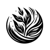 Elegant Black and White Circular Composition Featuring Detailed Stylized Leaves and Foliage on a Clean White Background. vector