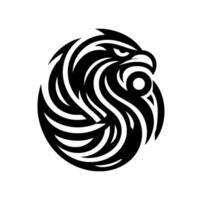 Bold, Black and White Circular Eagle with Stylized Feathers and Intricate, Modern Aesthetic, on White Backdrop. vector