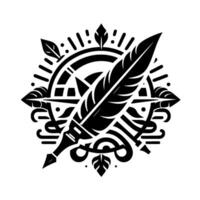 Intricate Black and White Quill Decorative Ornament, Symbolic of Writing, Creation, Craftsmanship vector
