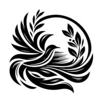 Serene Black and White Illustration of a Bird Encircled by a Branch, Radiating Peace and Harmony. vector
