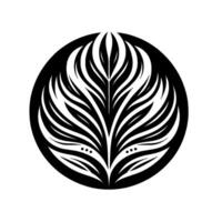 Abstract Black and White Floral in a Circle, Symmetrical Plant Motif with LeafLike Shapes on White Background. vector