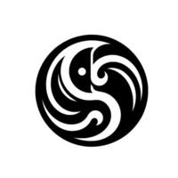 Black and White Abstract Yin YangInspired Symbol with Swirling SShapes Inside a Circle, Minimalist . vector