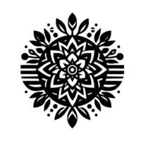Intricate Black and White Floral Mandala with Leaves and Dots, Geometric on a White Background. vector