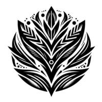 Symmetrical Black and White Floral Mandala with Leafy Abstract Pattern, Geometric Details, and Decorative Elements. vector
