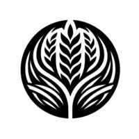 A striking symmetrical minimalist of wheat stalks within a circular frame, rendered in bold black and white, creating a balanced and aesthetic emblem. vector