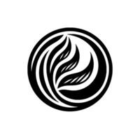 Black and white minimalist featuring stylized leaves arranged in a circle, evoking nature and organic forms. vector