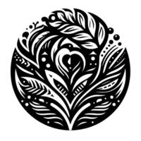 Intricate Black and White Floral Mandala Circular with Leafy, HeartShaped and Dotted Patterns. vector