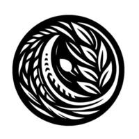 Intricate, Circular Black and White Tribal Featuring Leaf and Crescent Shapes, Suggesting Natural Harmony. vector