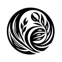 Harmonious Black and White Floral Yin Yang Symbol, Abstract Botanical with Organic Shapes and Curved Lines. vector