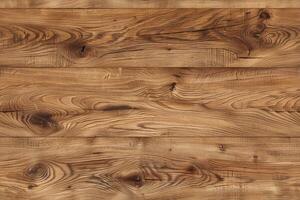 Rustic oak wooden surface with natural grain patterns and knots, showcasing warm brown tones and texture. photo