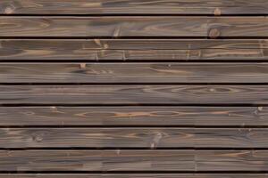 Wooden siding panel wall made of horizontal planks, showcasing a rich, dark wood texture with visible grain patterns and knots. photo