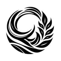 Intricate Black and White Circle Flowing Wavelike Forms Leafy Sprig, Symbolic of Natures Harmony. vector