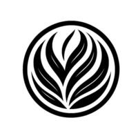 Simplified Black and White Leafy Emblem Symmetrical organic enclosed in a circular frame on a plain white backdrop. vector