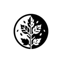 Yin and Yang Symbol with a Simplified Tree Illustration Harmony of Nature, Black and White Composition within a Circle. vector