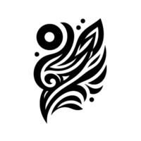 Abstract Black and White TattooInspired with Swirls, Crescent, LeafLike Forms, and Dots on White Background. vector