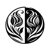 Yin Yang Floral Arrangement Black and White Symmetric , Balanced Harmony Within a Circle. vector