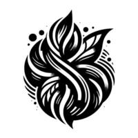 Intricate Black and White Floral Illustration with Bold Line Work, Textured Shading, and Circular Composition. vector