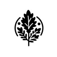 Monochrome Botanical Emblem stylized leafy plant enclosed within a segmented circular frame, emphasizing natures elegant simplicity. vector