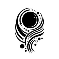 Abstract Black and White Circular Core with Flowing Lines, Dots, and Spirals on a Plain White Background. vector