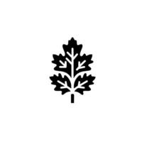 A minimalist, monochrome depiction of a stylized black cilantro leaf centered against a pristine white background. vector