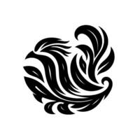 Abstract Black and White Floral Resembling a Bird or Feathered Creature, Set Against a Clean White Background. vector