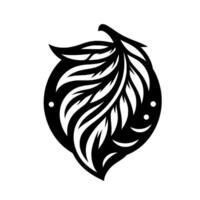Elegant Black and White Leaf Silhouette with Detailed Veining and Decorative Dots on a White Background, Representing Nature and Simplicity. vector