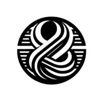 Intricate, circular black and white minimalist featuring an elegant stylized ampersand within a striped frame, evoking modern typography. vector