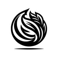 Circular Emblem Intricate Black and White FeatherLeaf with Gradations on a White Background and a Shadow. vector