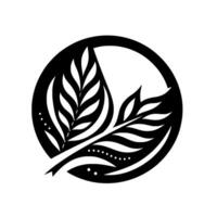 Elegant Black and White Botanical Featuring Two FernLike Branches, Within a Circle, Minimalist, Decorative vector