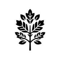 Stylized Black Leafy Tree Silhouetted on a White Background, Featuring Geometric Shapes and a Modern Minimalist . vector