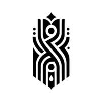 Symmetrical black and white geometric featuring interwoven lines, circles, and dot accents, reminiscent of a stylized emblem or decorative motif. vector