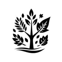 Stylized Monochrome Tree A Minimalist Black and White Featuring Leaves and Branches on a White Background, Illustrating Nature and Organic Forms. vector