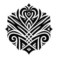Symmetrical Black and White Geometric Floral with Heartlike and Flowing Elements, Hexagonal Shape on White Background vector