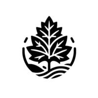 Minimalist Black and White Leafy Tree Silhouette Encircled by an Abstract Emblem, Representing Natures Harmony. vector