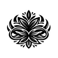 Symmetrical Floral Emblem in Bold Black White, Decorative with Leafy and Curvilinear Elements, Ornamental Composition, and Stylized Patterns. vector