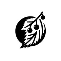 Stylized Black White Featuring a Leaf, Berries, and a Circular Form on a Clean Background. vector