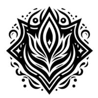Intricate black and white mandala, starshaped, floral with symmetrical pattern and geometric elements. vector