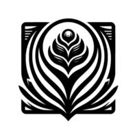 Geometric Black and White Rose Stylized Floral Emblem Within a Square Frame, Minimalist and Symbolic. vector